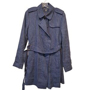 Massimo Dutti Blue Denim Chambray Trench Coat With Belt Sz Medium EU 42 US 10